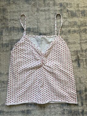 Brandy Melville White Spaghetti Tank with Red Heart Print